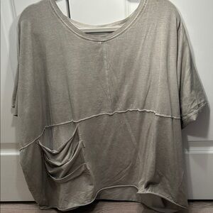 Luukaa Sage Green Ruffle Front Pocket Bat Sleeve Women's Top Size 8 Cotton